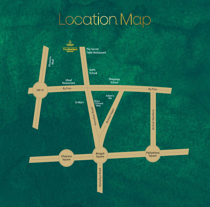 Location map of Tulsivanam Greens near Kanadia Main Road and Phoenix Citadel Mall, Indore