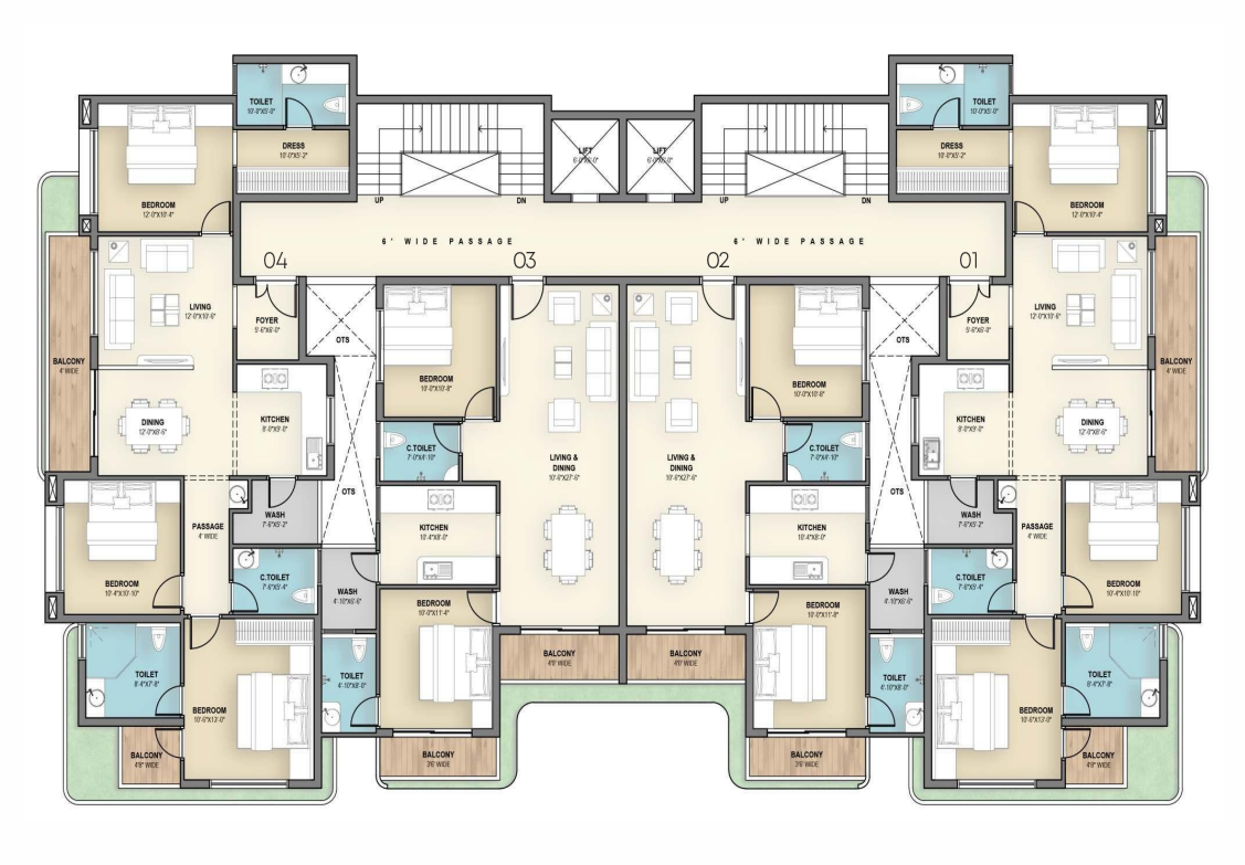 Odd floor layout plan for 1st, 3rd, and 5th floors featuring 2 BHK and 3 BHK luxury apartments at Tulsivanam Greens